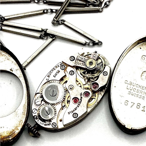 SALE Antique C. Bucherer Lucerne Suisse .955 Silver 15J Guilloche Watch Pendant - Picture 13 of 15